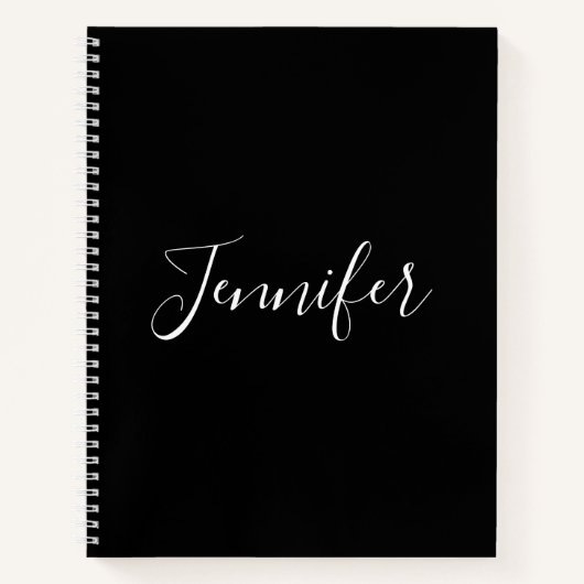 Jouw naam | Elegant wit script op zwart Notitieboek (Voorkant)