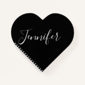 Jouw naam | Elegant wit script op zwart Notitieboek (Voorkant)