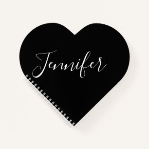 Jouw naam Elegant wit script op zwart Notitieboek