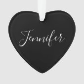 Jouw naam | Elegant wit script op zwart Ornament (voorkant)