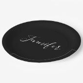 Jouw naam | Elegant wit script op zwart Papieren Bordje (Gekanteld)