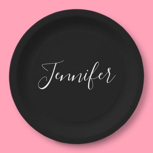 Jouw naam | Elegant wit script op zwart Papieren Bordje