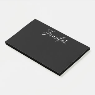 Jouw naam   Elegant wit script op zwart Post-it® Notes