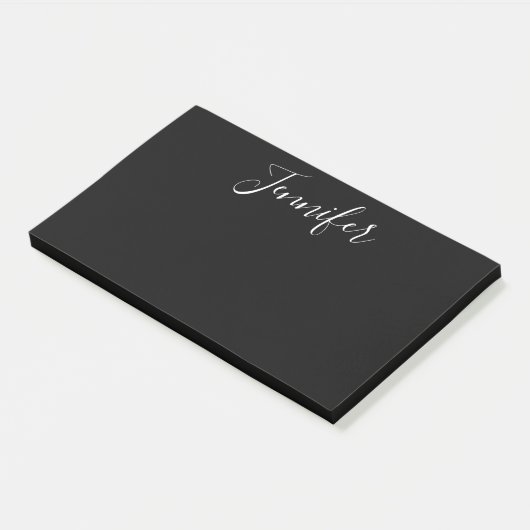 Jouw naam | Elegant wit script op zwart Post-it® Notes (Schuin)