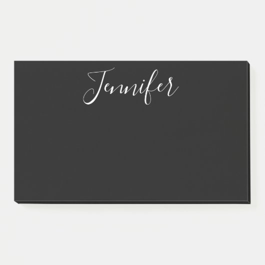 Jouw naam | Elegant wit script op zwart Post-it® Notes (Voorkant)