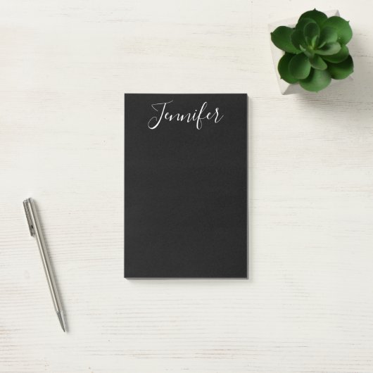 Jouw naam | Elegant wit script op zwart Post-it® Notes (Kantoor)