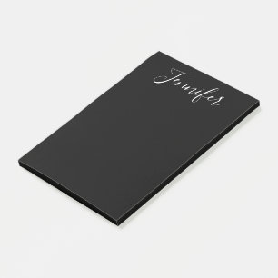 Jouw naam   Elegant wit script op zwart Post-it® Notes