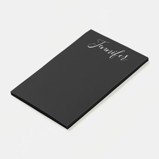 Jouw naam | Elegant wit script op zwart Post-it® Notes (Schuin)