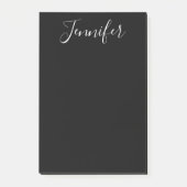 Jouw naam | Elegant wit script op zwart Post-it® Notes (Voorkant)