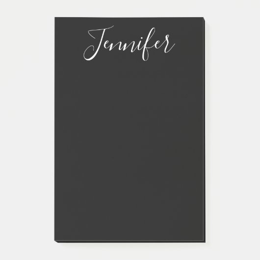 Jouw naam | Elegant wit script op zwart Post-it® Notes (Voorkant)