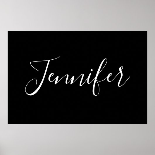 Jouw naam | Elegant wit script op zwart Poster (Voorkant)