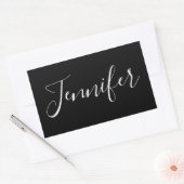 Jouw naam | Elegant wit script op zwart Rechthoekige Sticker (Envelop)