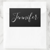 Jouw naam | Elegant wit script op zwart Rechthoekige Sticker (Tas)