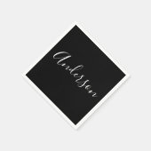 Jouw naam | Elegant wit script op zwart Servet (Hoek)