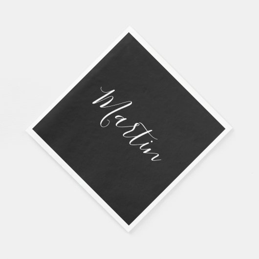Jouw naam | Elegant wit script op zwart Servet (Hoek)
