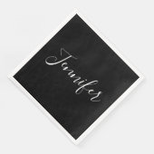Jouw naam | Elegant wit script op zwart Servet (Hoek)