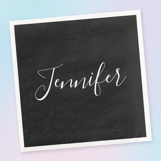 Jouw naam | Elegant wit script op zwart Servet