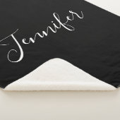 Jouw naam | Elegant wit script op zwart Sherpa Deken (3/4)