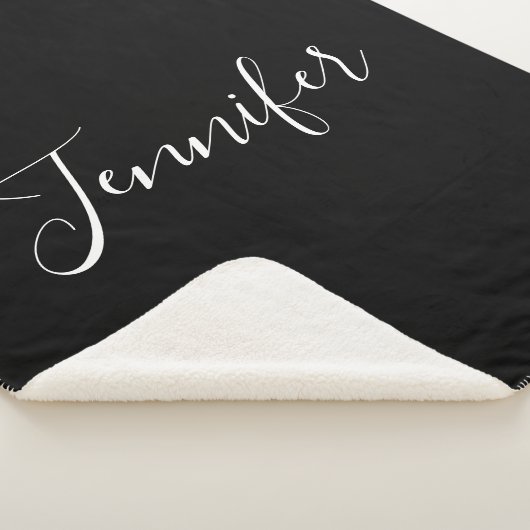 Jouw naam | Elegant wit script op zwart Sherpa Deken (3/4)