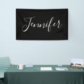 Jouw naam | Elegant wit script op zwart Spandoek (Beurs)