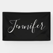 Jouw naam | Elegant wit script op zwart Spandoek (Horizontaal)