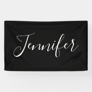 Jouw naam   Elegant wit script op zwart Spandoek