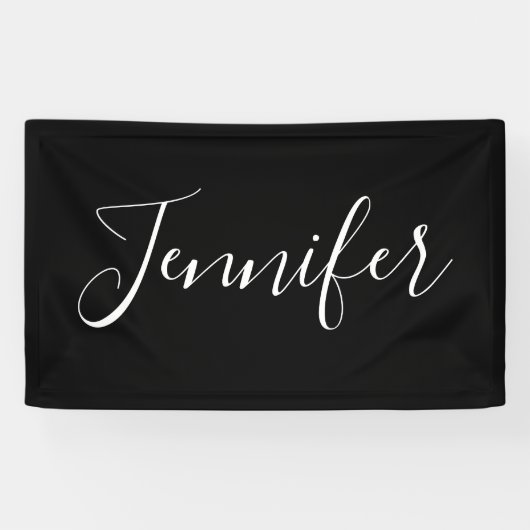 Jouw naam | Elegant wit script op zwart Spandoek (Horizontaal)