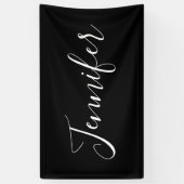 Jouw naam | Elegant wit script op zwart Spandoek (Verticaal)