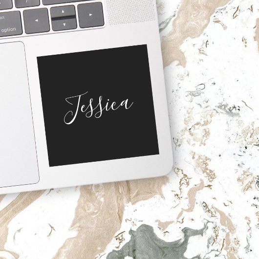Jouw naam | Elegant wit script op zwart Sticker