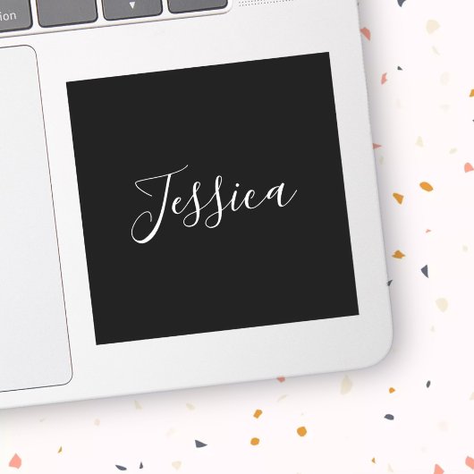 Jouw naam | Elegant wit script op zwart Sticker