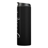 Jouw naam | Elegant wit script op zwart Thermosbeker (Geroteerd rechts)