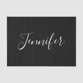 Jouw naam | Elegant wit script op zwart Tissuepapier