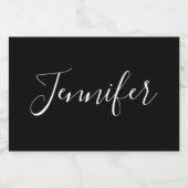 Jouw naam | Elegant wit script op zwart Voedselcontainer Etiket (Enkel label)