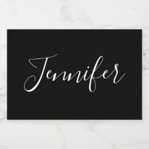 Jouw naam Elegant wit script op zwart Voedselcontainer Etiket