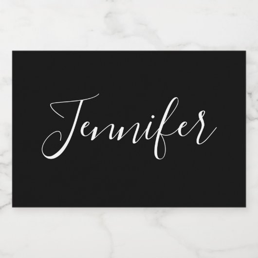 Jouw naam | Elegant wit script op zwart Voedselcontainer Etiket (Enkel label)