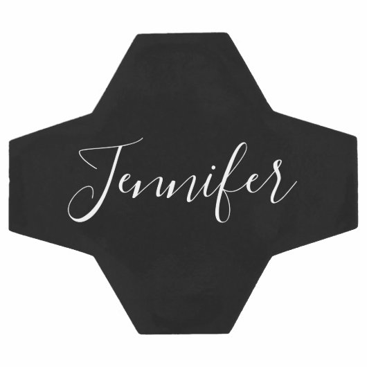 Jouw naam | Elegant wit script op zwart Voetbal (Enkel)