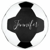 Jouw naam | Elegant wit script op zwart Voetbal (Voorkant)