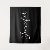 Jouw naam | Elegant wit script op zwart Wandkleed (Voorkant)