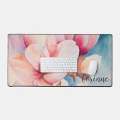 Jouw naam Elegante Roze Magnolia Bloesems Bureaumat (Keyboard & Muis)