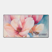 Jouw naam Elegante Roze Magnolia Bloesems Bureaumat (Voorkant)