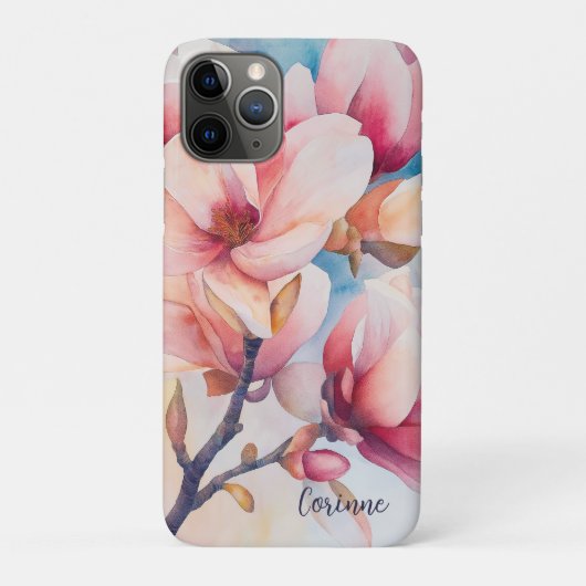 Jouw naam Elegante Roze Magnolia Bloesems Case-Mate iPhone Case (Achterkant)