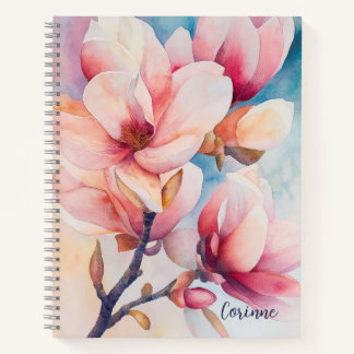 Jouw naam Elegante Roze Magnolia Bloesems Notitieboek