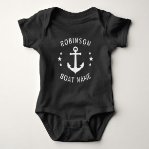 jouw naam en Boat Anchor Stars Black White Romper