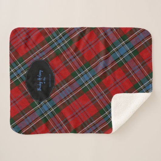 Jouw naam en datum MacLean Scottish Clan Tartan Sherpa Deken (Voorkant (horizontaal))