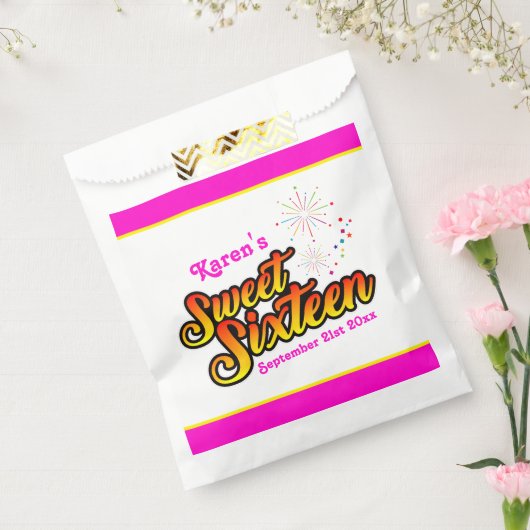 Jouw naam en datum Roze en Geel zoete zestien Bedankzakje (Gezegeld)