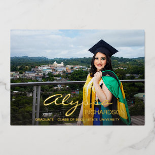 Jouw naam en foto Afstuderen donkere Folie aankond Folie Uitnodiging