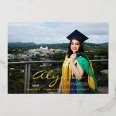 Jouw naam en foto Afstuderen donkere Folie aankond Folie Uitnodiging (Voorkant)