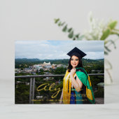 Jouw naam en foto Afstuderen donkere Folie aankond Folie Uitnodiging (Staand Voorkant)