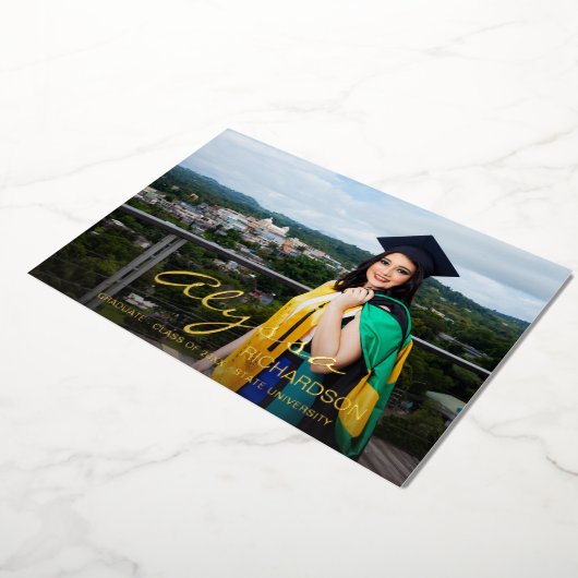 Jouw naam en foto Afstuderen donkere Folie aankond Folie Uitnodiging (Gedraaid)