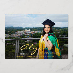 Jouw naam en foto Afstuderen donkere Folie aankond Uitnodiging